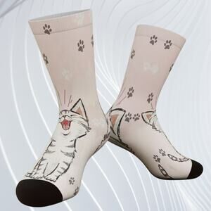 Cat Paw Print Crew Socks | Cute Cat Lover Socks | US 7–9.5